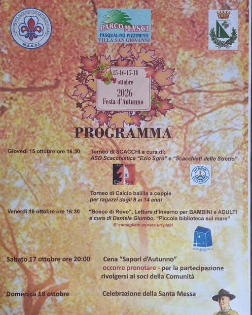 locandina festa d'autunno masci 2026 e comune di villa san giovanni rc
