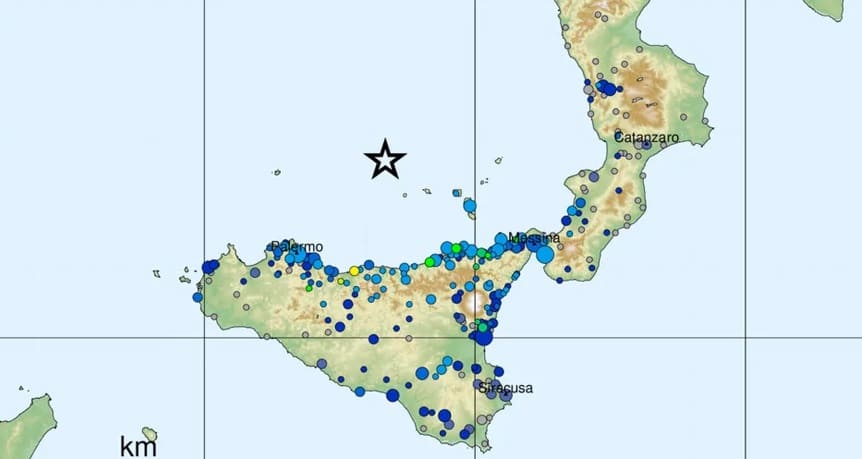 mappa scosse di terremoto tirreno meridionale